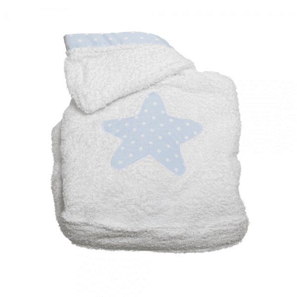 Albornoz bebé personalizado pique fondo azul estrella blanca