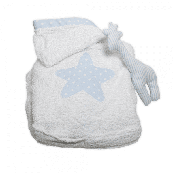Albornoz bebé personalizado pique fondo azul estrella blanca