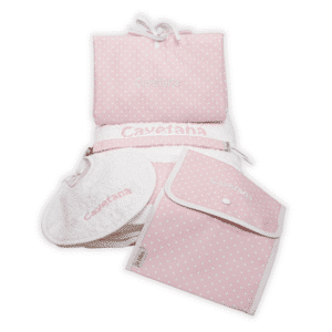 Conjunto regalo bebé CAYETANA tela piqué rosa topos blancos-2