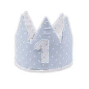 Corona de cumpleaños de tela para bebés de piqué azul con estrellas