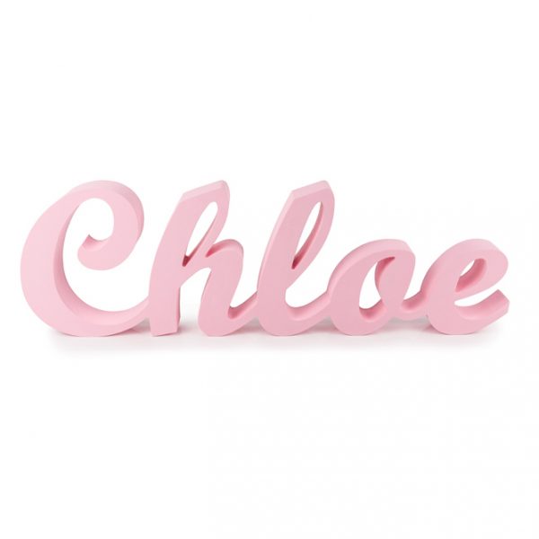 Nombre en madera para estantería Chloe pintado en rosa bebé