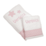Juego de toallas bebé personalizadas bordado rosa tela piqué bebé estrellas blancas