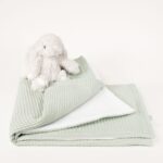 Manta ligera de piqué waffle y forro de coralina, ligera, calentita, fácil de plegar y limpiar. La coralina está fabricada con un innovador y renovado tejido polar, un moderno textil que le ofrece mejores propiedades térmicas. Se caracteriza por su tacto sedoso, textura muy suave, aspecto brillante, y mantener mejor el calor del bebé. Su tacto suave y agradable ofrece al bebé la opción de estar siempre junto a un peluche. Medidas aprox. : 70x100 cm Color: Verde matcha Material y cuidados: Material: Piqué waffle 100% algodón y coralina 100% Polyester Lavar en agua fria maximo a 30°C Tejidos de algodón certificados según la norma OEKO-TEX® 100, clase de producto I