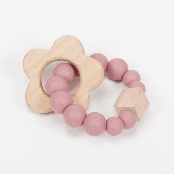 Mordedor de silicona MOMMA de grado alimentario libre de BPA, PVC, Ftalatos, cadmio y plomo. Cordón de nylon de alta resistencia,bajo normativa europea EN12586:2007 (A1:2011) con figura de madera.