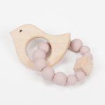 Mordedor de silicona MOMMA de grado alimentario libre de BPA, PVC, Ftalatos, cadmio y plomo. Cordón de nylon de alta resistencia,bajo normativa europea EN12586:2007 (A1:2011) con figura de madera.