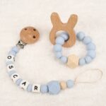 Chupetero personalizado y mordedor silicona Momma azul bebé